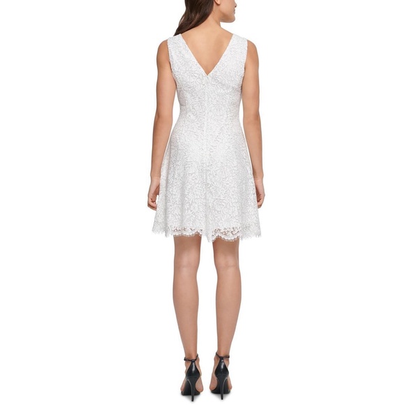 Kensie Dresses Womens Lace Metallic Short Fit & Flare White Dress Size 16 - Picture 2 of 2